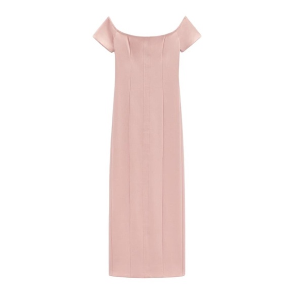 ZARA Light Pink Off the Shoulder Midi Dress Medium Blogger Favorite Valentines - Picture 12 of 16